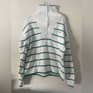 United Colors Of Benetton White and Green Striped Sweater